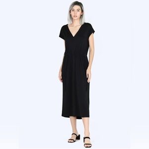 Vince Popover V-Neck Tiered Midi Dress in black puma cotton NWT size S
